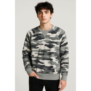 Lucky Brand Mens Camo Sweatshirt Size M NWT Gray Gorpcore Athleisure Streetwear